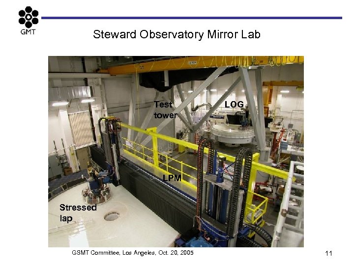 Steward Observatory Mirror Lab Test tower LOG LPM Stressed lap GSMT Committee, Los Angeles,