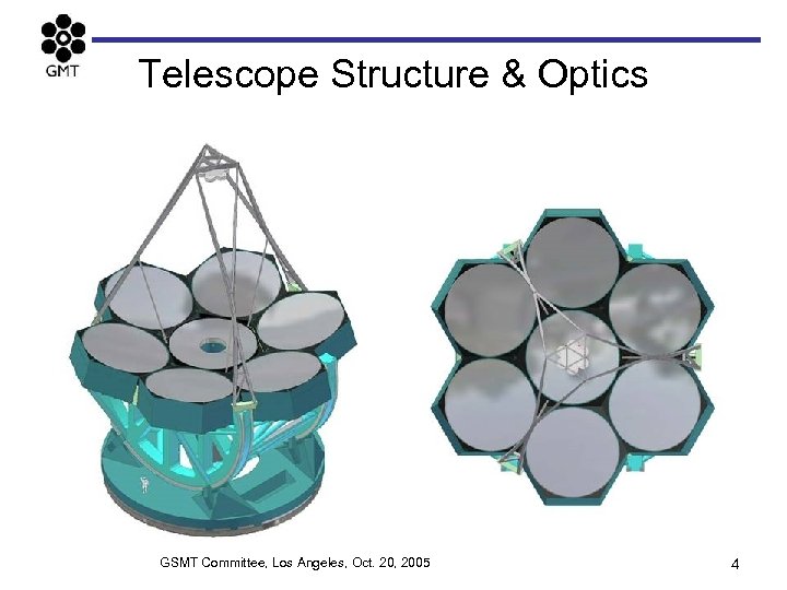 Telescope Structure & Optics GSMT Committee, Los Angeles, Oct. 20, 2005 4 