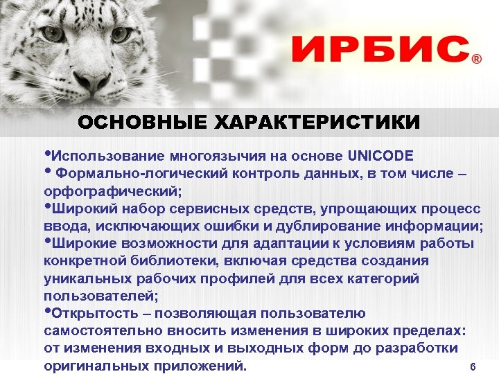 ОСНОВНЫЕ ХАРАКТЕРИСТИКИ • Использование многоязычия на основе UNICODE • Формально-логический контроль данных, в том