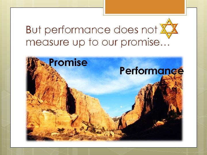 But performance does not measure up to our promise… Promise Performance 