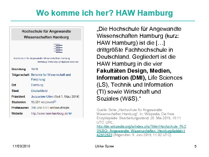 Wo komme ich her? HAW Hamburg „Die Hochschule für Angewandte Wissenschaften Hamburg (kurz: HAW