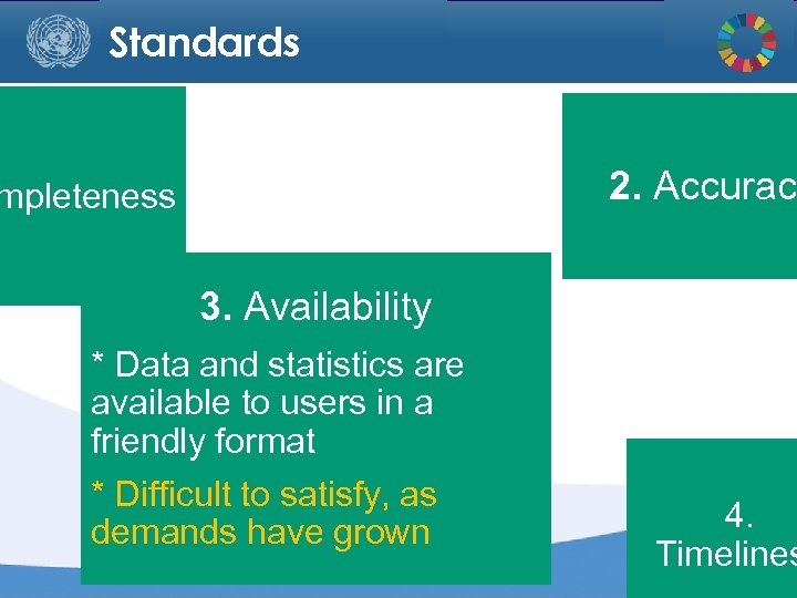 Standards 2. Accurac mpleteness 3. Availability * Data and statistics are available to users