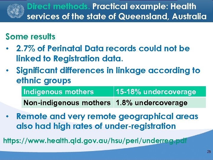 Direct methods. Practical example: Health services of the state of Queensland, Australia Some results