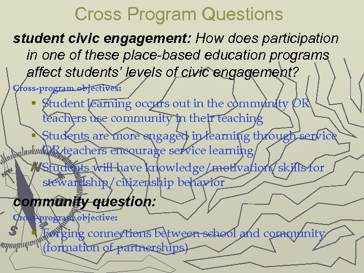 Cross Program Questions student civic engagement: How does participation in one of these place-based