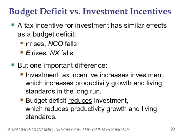 Budget Deficit vs. Investment Incentives § A tax incentive for investment has similar effects