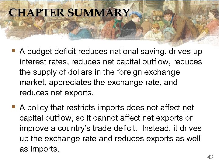 CHAPTER SUMMARY § A budget deficit reduces national saving, drives up interest rates, reduces