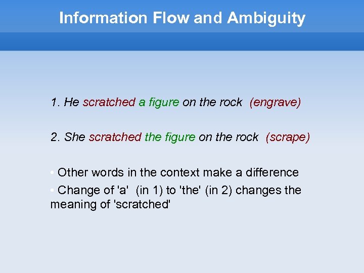 Information Flow and Ambiguity 1. He scratched a figure on the rock (engrave) 2.
