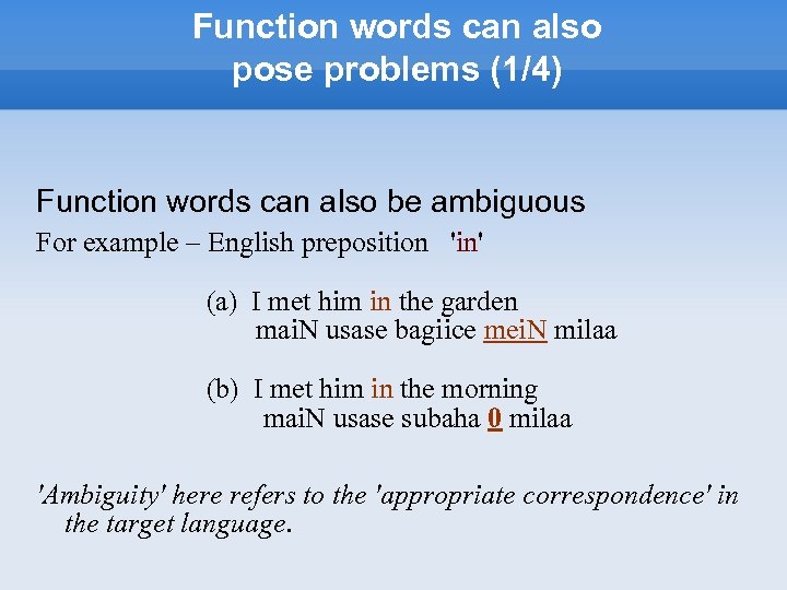 Function words can also pose problems (1/4) Function words can also be ambiguous For
