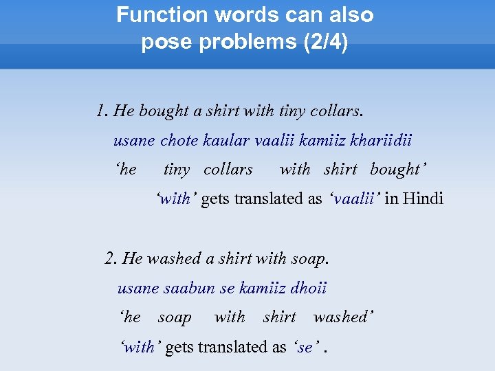 Function words can also pose problems (2/4) 1. He bought a shirt with tiny