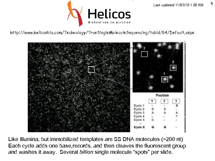Last updated 11/03/10 1: 00 AM http: //www. helicosbio. com/Technology/True. Single. Molecule. Sequencing/tabid/64/Default. aspx