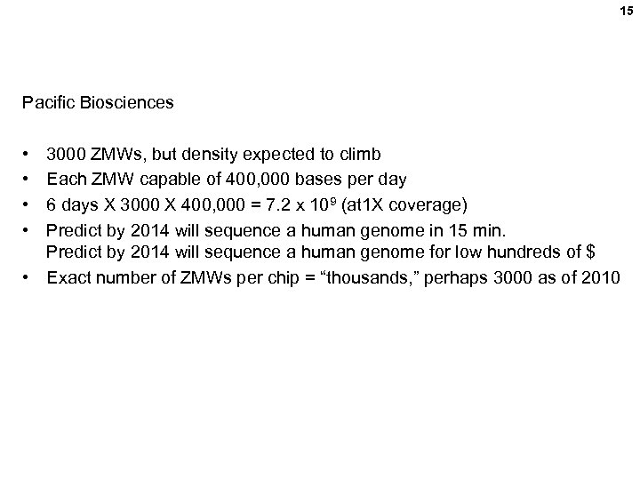 15 Pacific Biosciences • • 3000 ZMWs, but density expected to climb Each ZMW