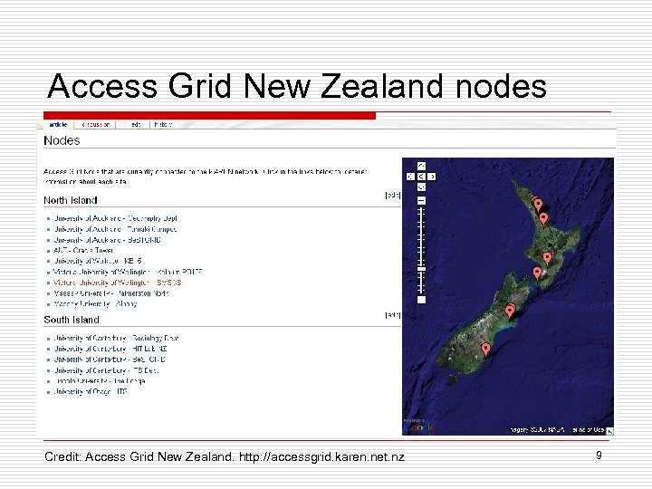 Access Grid New Zealand nodes Credit: Access Grid New Zealand. http: //accessgrid. karen. net.