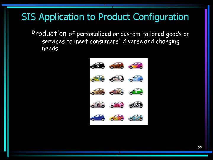 SIS Application to Product Configuration Production of personalized or custom-tailored goods or services to