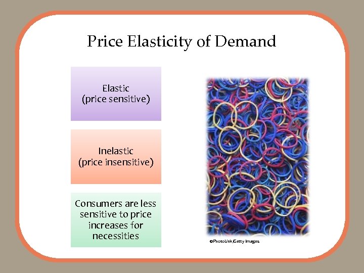 Price Elasticity of Demand Elastic (price sensitive) Inelastic (price insensitive) Consumers are less sensitive