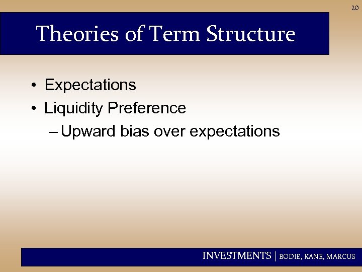 20 Theories of Term Structure • Expectations • Liquidity Preference – Upward bias over