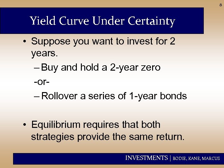 8 Yield Curve Under Certainty • Suppose you want to invest for 2 years.