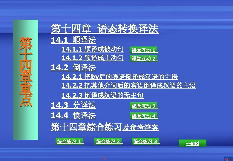 第十四章 语态转换译法 第 十 四 章 重 点 14. 1 顺译法 14. 1. 1