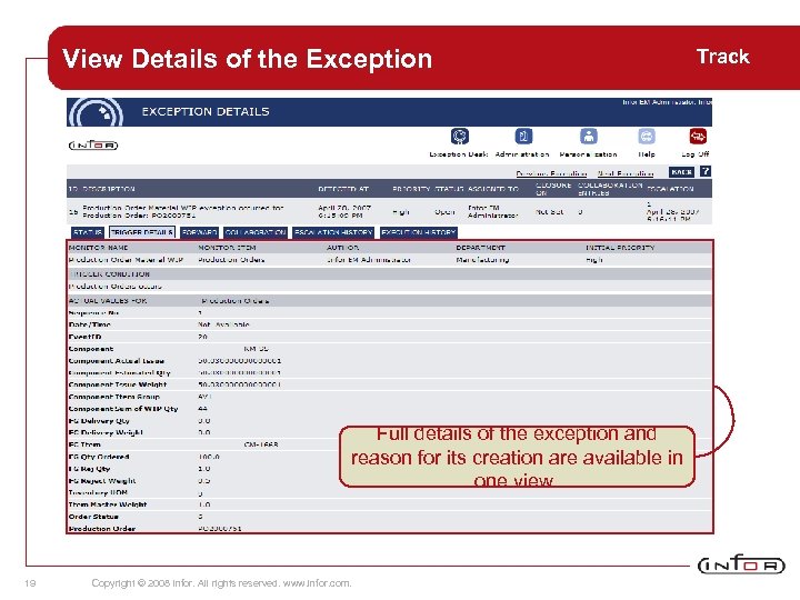 View Details of the Exception Full details of the exception and reason for its