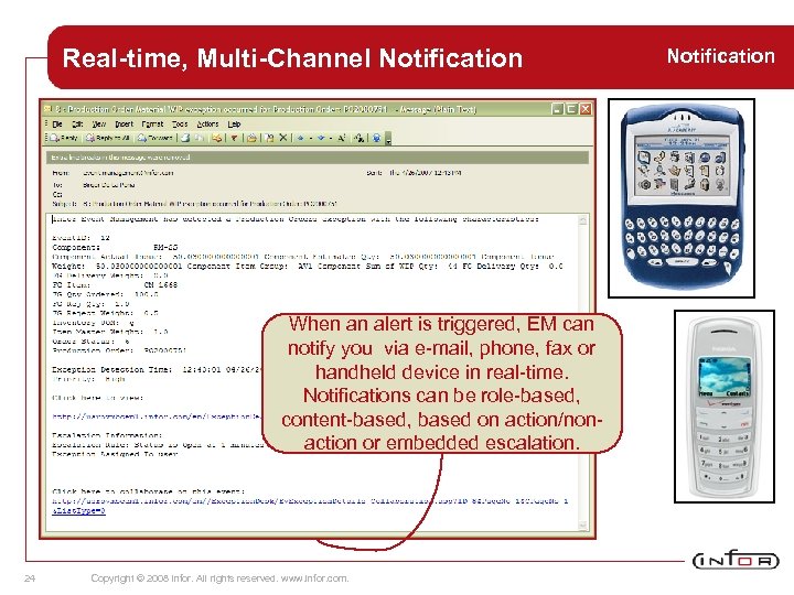 Real-time, Multi-Channel Notification When an alert is triggered, EM can notify you via e-mail,