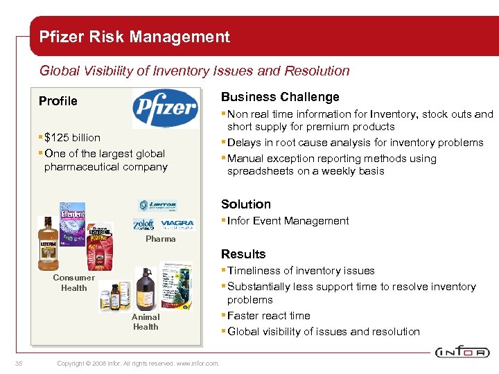 Pfizer Risk Management Global Visibility of Inventory Issues and Resolution Business Challenge Profile §