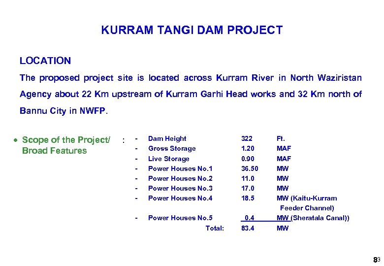 KURRAM TANGI DAM PROJECT LOCATION The proposed project site is located across Kurram River