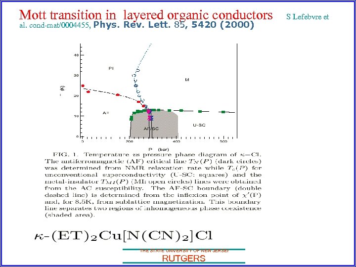 Mott transition in layered organic conductors S Lefebvre et al. cond-mat/0004455, Phys. Rev. Lett.