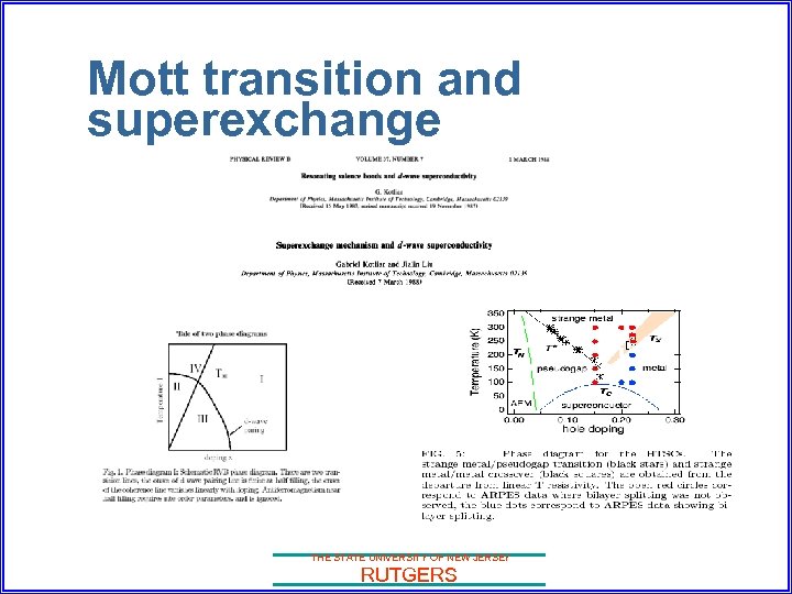 Mott transition and superexchange THE STATE UNIVERSITY OF NEW JERSEY RUTGERS 