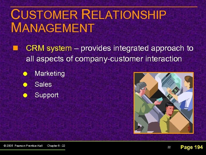 CUSTOMER RELATIONSHIP MANAGEMENT n CRM system – provides integrated approach to all aspects of