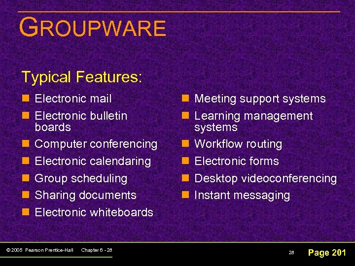 GROUPWARE Typical Features: n Electronic mail n Electronic bulletin boards n Computer conferencing n