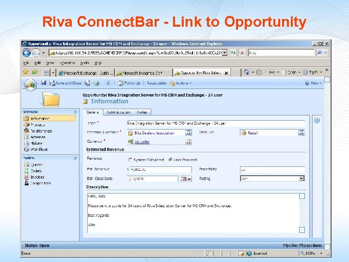 Riva Connect. Bar - Link to Opportunity 