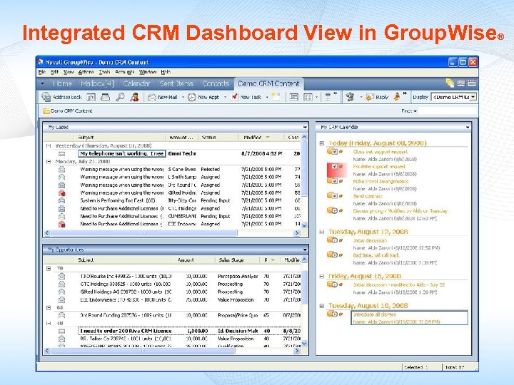 Integrated CRM Dashboard View in Group. Wise ® 