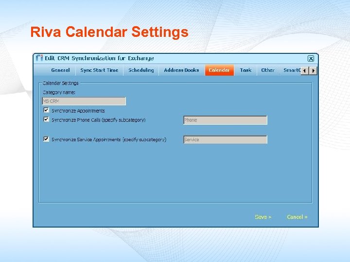 Riva Calendar Settings 