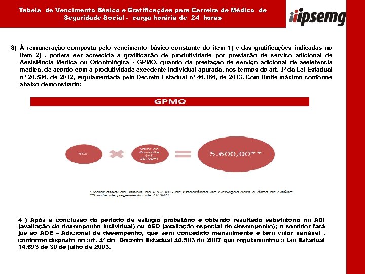 Tabela de Vencimento Básico e Gratificações para Carreira de Médico de Seguridade Social -