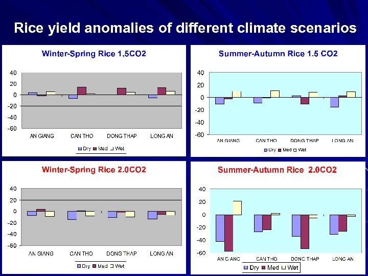 Rice yield anomalies of different climate scenarios 