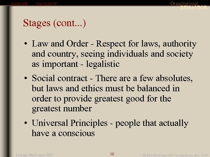 MCSHANE Organizational VON GLINOW BEHAVIOR Stages (cont. . . ) • Law and Order