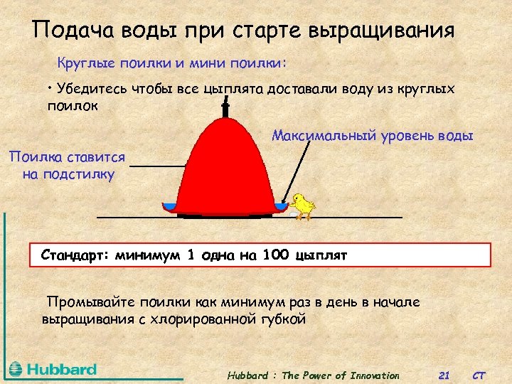 Подача воды при старте выращивания Круглые поилки и мини поилки: • Убедитесь чтобы все