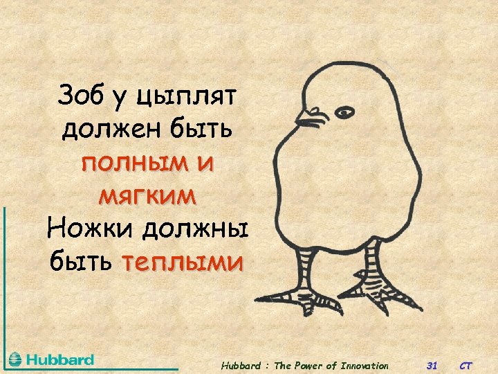 Зоб у цыплят должен быть полным и мягким Ножки должны быть теплыми Hubbard :