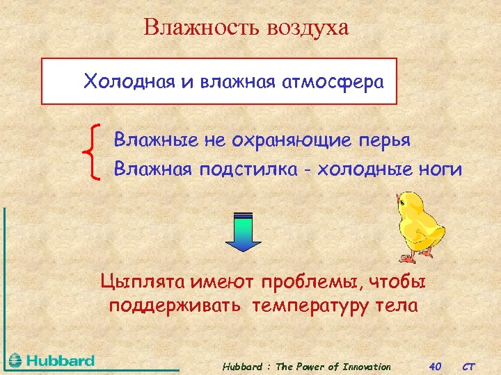 Влажность воздуха Холодная и влажная атмосфера Влажные не охраняющие перья Влажная подстилка - холодные