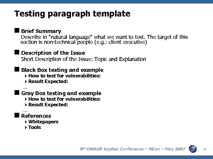Testing paragraph template Brief Summary Describe in 