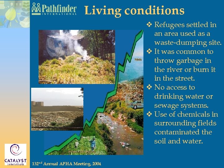 Living conditions v Refugees settled in an area used as a waste-dumping site. v