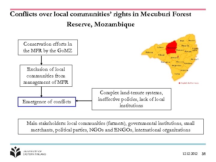 Conflicts over local communities’ rights in Mecuburi Forest Reserve, Mozambique Conservation efforts in the