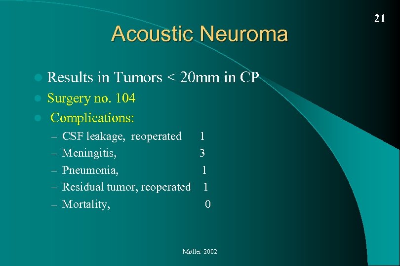 Acoustic Neuroma l Results in Tumors < 20 mm in CP Surgery no. 104