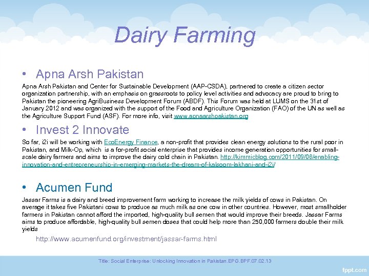 Dairy Farming • Apna Arsh Pakistan and Center for Sustainable Development (AAP-CSDA), partnered to