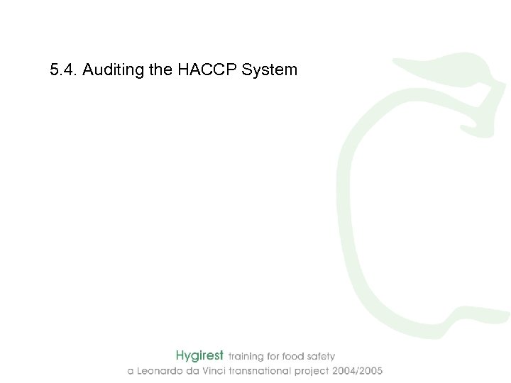 5. 4. Auditing the HACCP System 