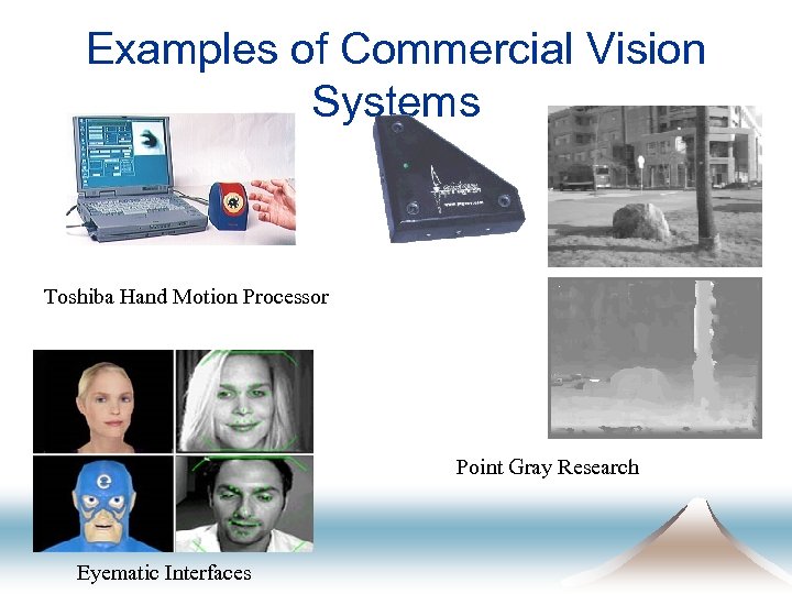 Examples of Commercial Vision Systems Toshiba Hand Motion Processor Point Gray Research Eyematic Interfaces