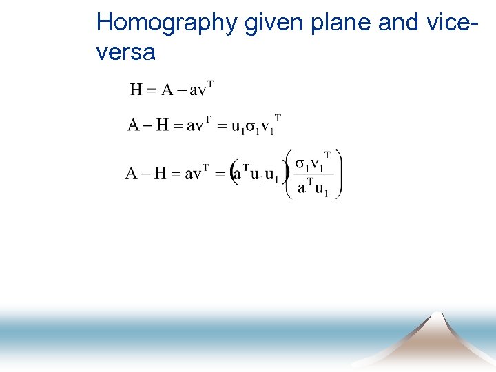 Homography given plane and viceversa 