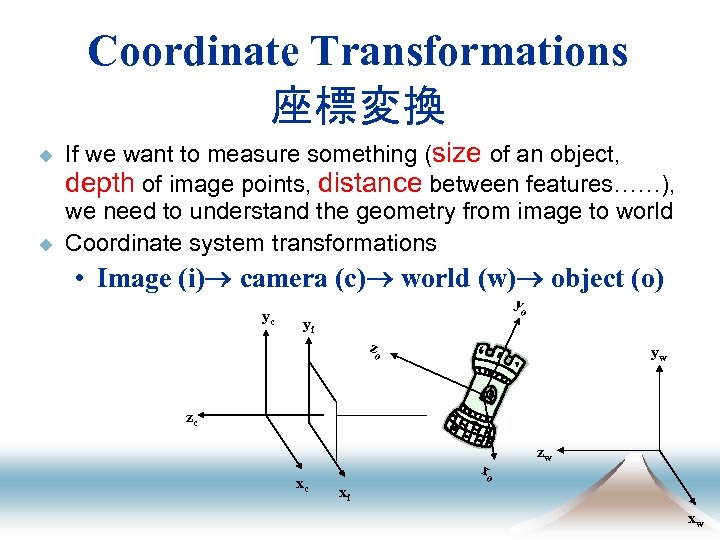 Coordinate Transformations 座標変換 u u If we want to measure something (size of an