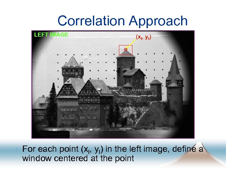 Correlation Approach LEFT IMAGE u (xl, yl) For each point (xl, yl) in the