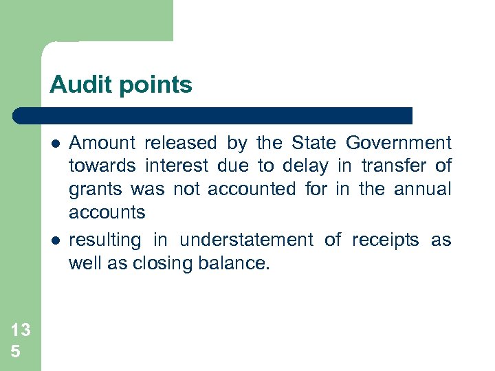 Audit points l l 13 5 Amount released by the State Government towards interest