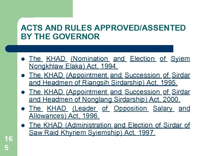ACTS AND RULES APPROVED/ASSENTED BY THE GOVERNOR l l l 16 5 The KHAD